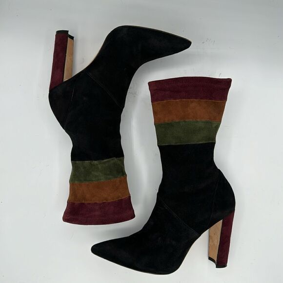 Manolo Blahnik Statlow Striped Stretch-Suede Bootie Size 37/ US 7 - Picture 9 of 12
